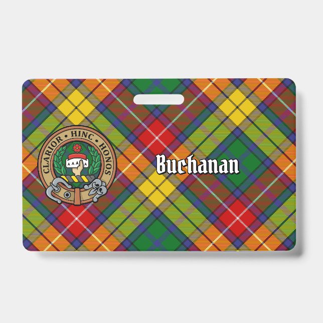 Crachá Crista do Clã Buchanan sobre Tartan (Frente)