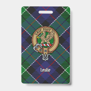 Crachá Crista do Clã Leslie sobre Tartan de Caça
