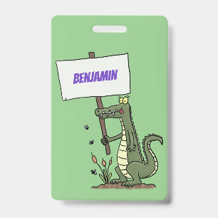 Crachá Crocodilo aligator engraçado com desenho de placa