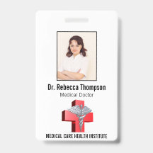 Cruz Caduceu 3D Prata Vermelho ID Médico Foto