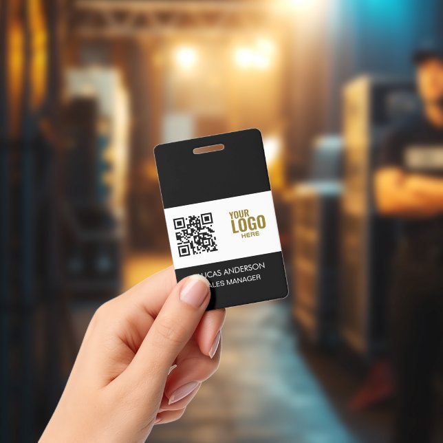Crachá Custom Black Company Logo Name Title Bar Code (Concert)