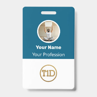 Crachá Custom Blue Employee Photo, Bar Code, Logo, Name B