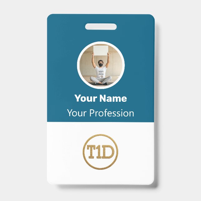 Crachá Custom Blue Employee Photo, Bar Code, Logo, Name B (Frente)