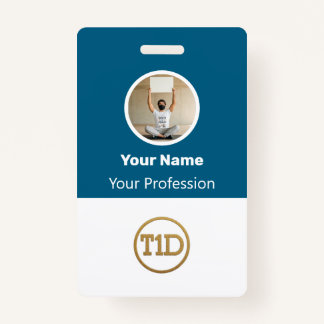 Crachá Custom Blue Employee Photo, Bar Code, Logo, Name B