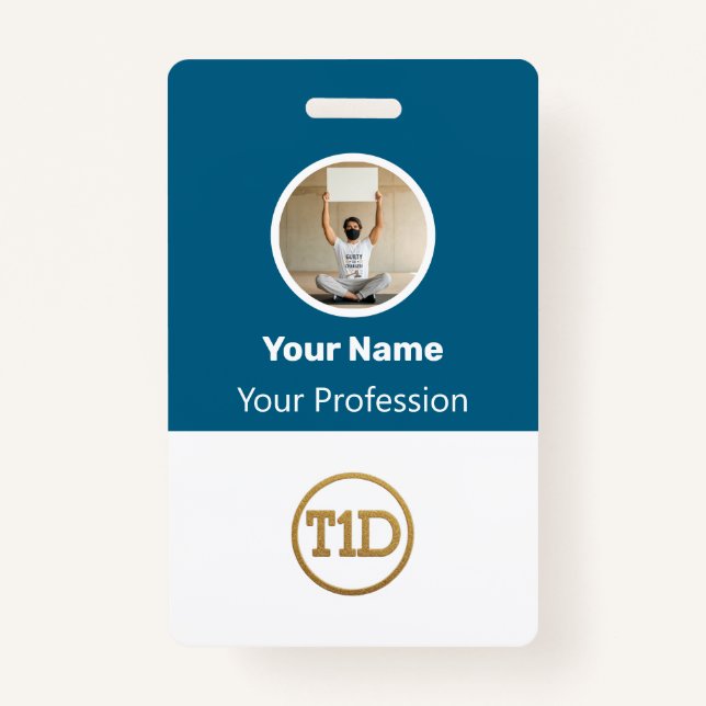 Crachá Custom Blue Employee Photo, Bar Code, Logo, Name B (Frente)