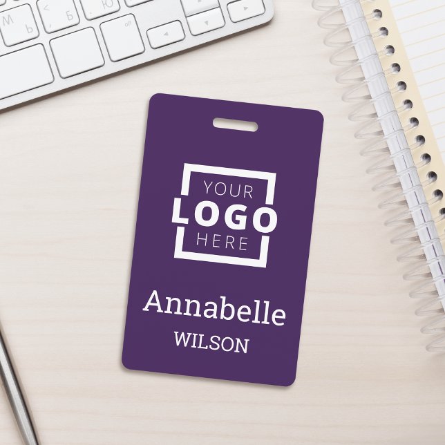 Crachá Custom Business Logo Basic Employee Name Purple (Criador carregado)