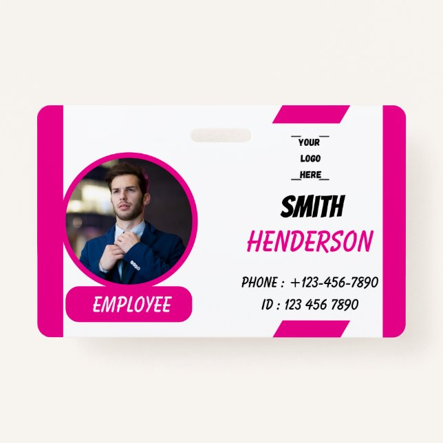Crachá Custom Business Logo Employee Photo Blue ID Badge (Frente)