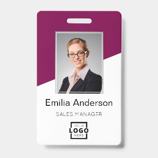 Crachá Custom Company Logo Employee Photo Berry Red
