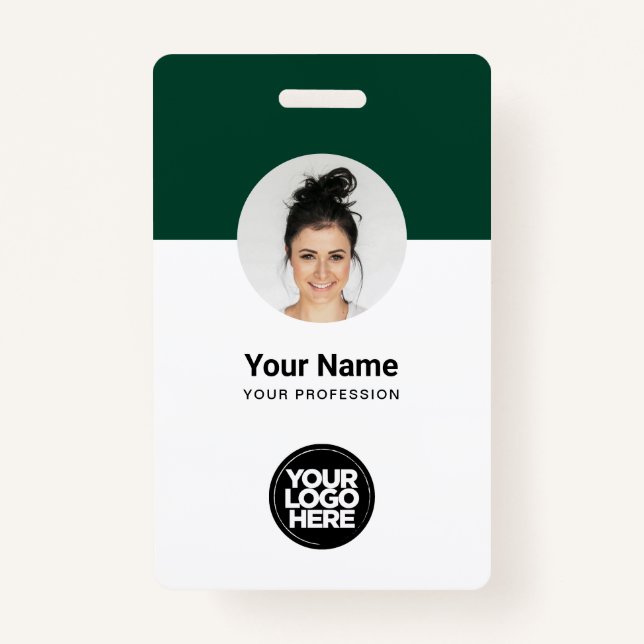 Crachá Custom Employee Modern ID Card Dark Green QR Badge (Frente)