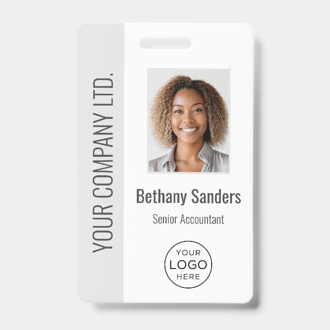 Crachá Custom Employee Photo, Logo, Name Light Gray (Frente)