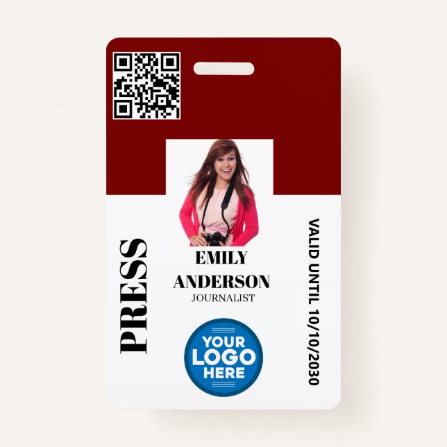 Crachá Custom Journalist Media Pass Photo ID Logo | BLACK (Frente)