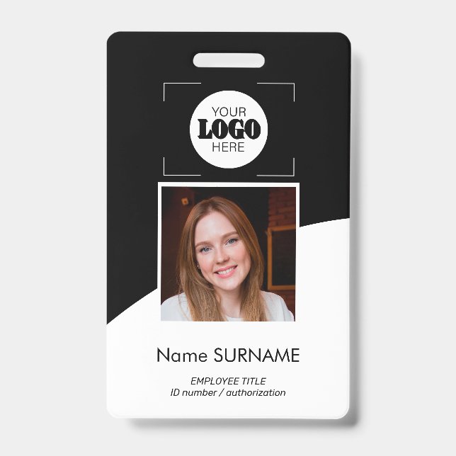 Crachá Custom logo photo QR code black and white ID (Frente)