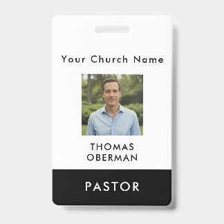 Crachá Custom Modern Black Church Pastor Photo ID