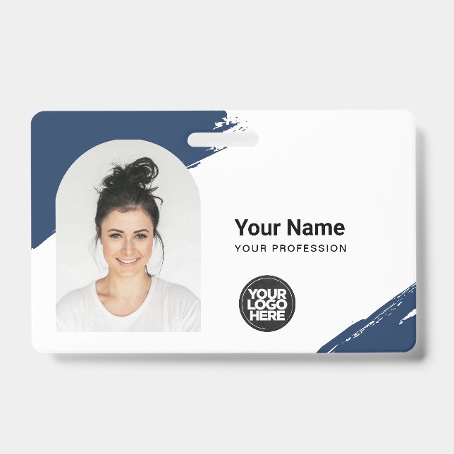 Crachá Custom Modern ID Card Simple QR Arc Photo Brush (Front)