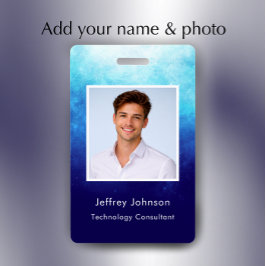 Crachá Custom Modern Unique Blue Photo ID Employee Badge