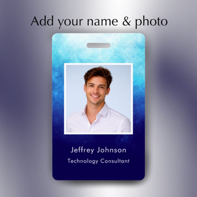 Crachá Custom Modern Unique Blue Photo ID Employee Badge (Personalize this unique cool photo ID badge. 
)