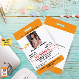 Crachá Custom Photo ID Badge for Kids with Emergency Cont