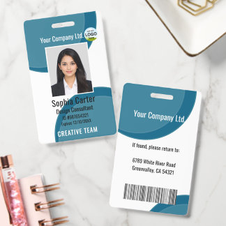 Crachá Custom Photo Name Employee ID Badge Blue Ash