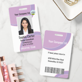Crachá Custom Photo Name Employee ID Badge Purple