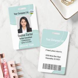 Crachá Custom Photo Name Employee ID Badge Teal