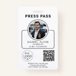 Crachá Custom Press Pass with Your Photo ID and QR Code