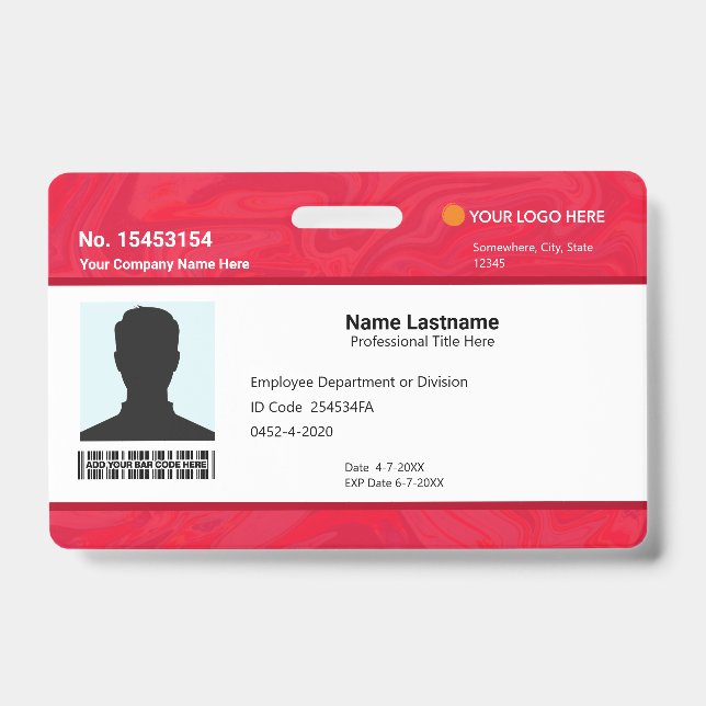 Crachá Custom Red Employee ID Identification Photo Bar (Frente)
