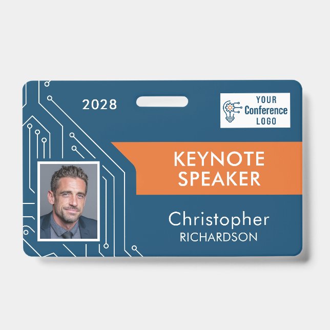 Crachá Custom Technology Keynote Speaker Photo ID Badge (Frente)