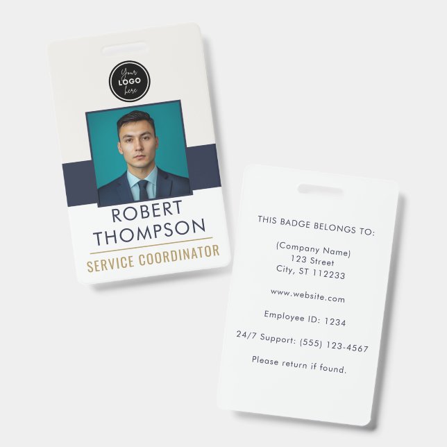 Crachá Customizable Employee Photo ID Card Logo - Navy  (Frente e verso)