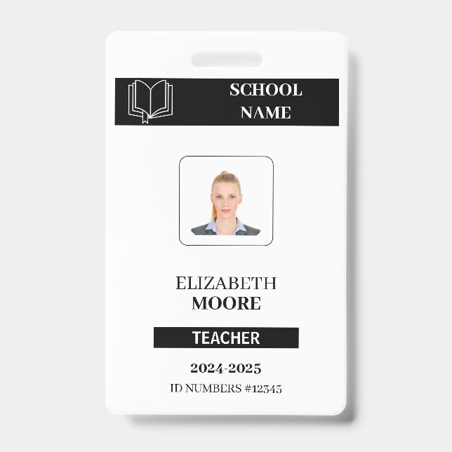 Crachá Customized black ID badge for teachers (Front)