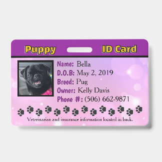 Crachá da placa de identificação puppy - roxo