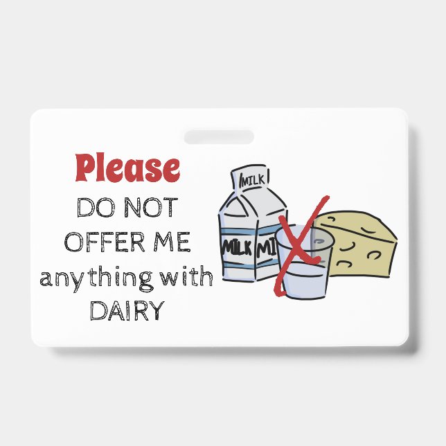 Crachá Dairy Allergy Badge - Customize Emergency Info (Frente)