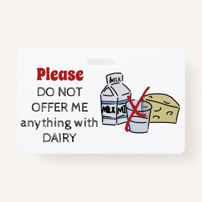Crachá Dairy Allergy Badge - Customize Emergency Info (Frente)