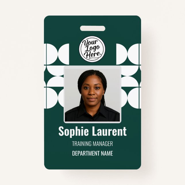 Crachá Dark Green Abstract Shapes Business Staff Pass ID (Frente)