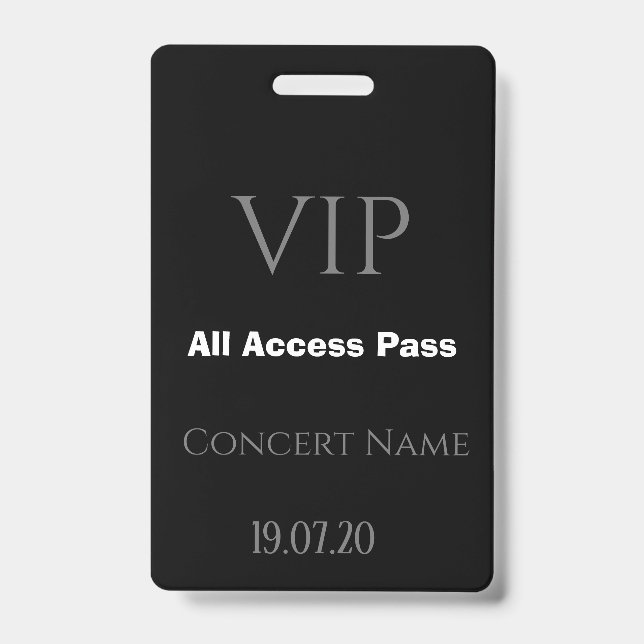 Crachá de Acesso Total VIP Preto Simples para Show (Frente)