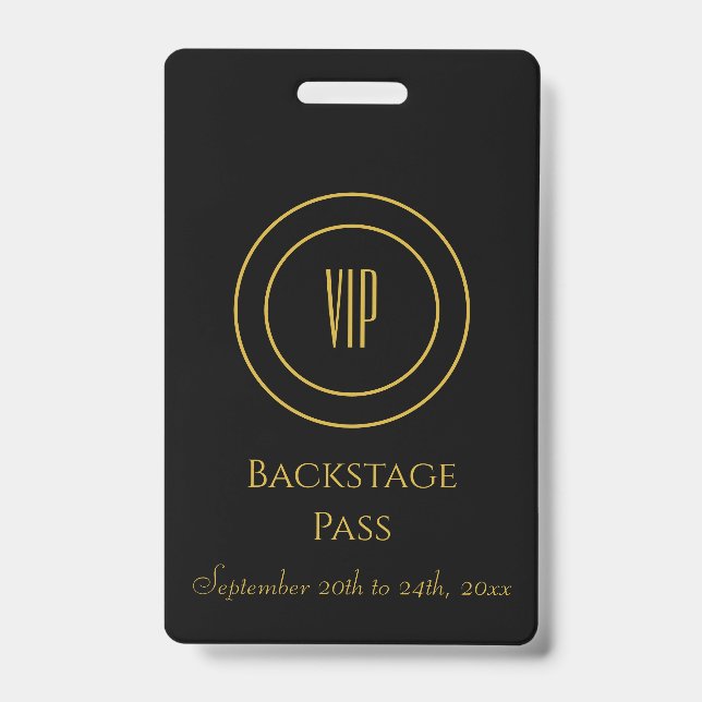 Crachá de Acesso VIP Black e Dourado Elegante para (Frente)