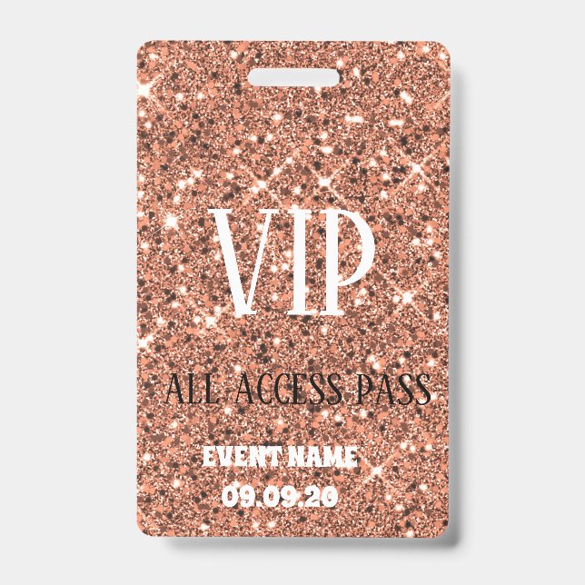 Crachá de Acesso VIP Brilho Brilhante Dourado Rosa (Frente)