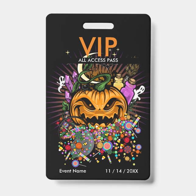 Crachá de Acesso VIP do Evento de Halloween (Frente)