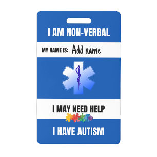 Crachá de Alerta de Autismo Não Verbal de Contato 