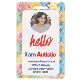 Crachá de Alerta Médico de Autismo para Criança ou