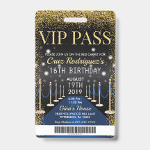Crachá de Aniversário Pass VIP Azul Tapete Vermelh