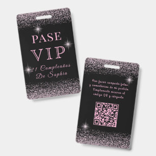 Crachá de Aniversário VIP Brilhante Preto e Rosa E
