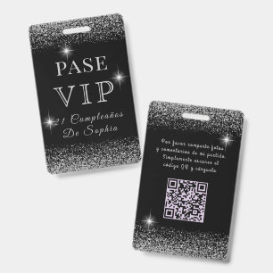 Crachá de Aniversário VIP Preto e Prata Glamouroso