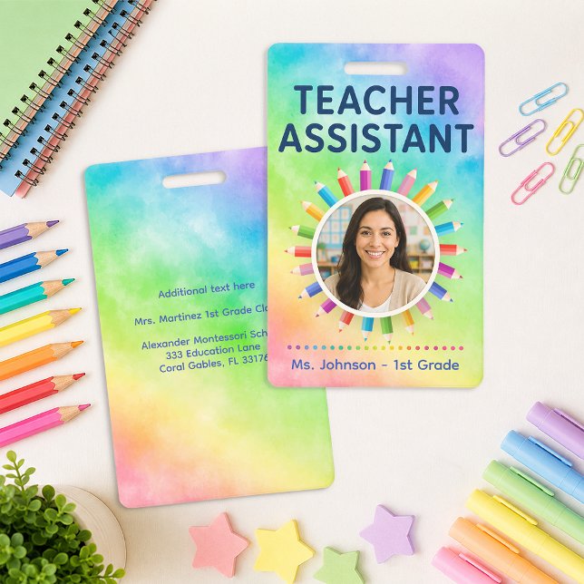 Crachá de Assistente de Professor com Foto de Lápi (Tacher Assistant Badge)