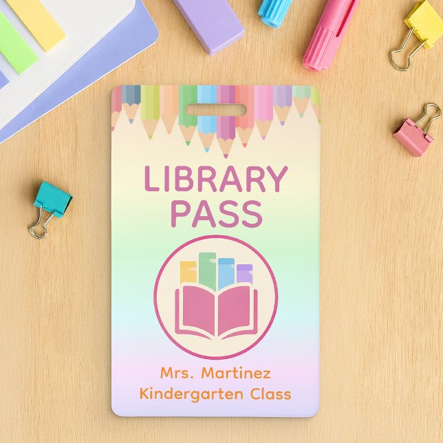 Crachá de Cadastrado na Biblioteca Arco-Íris Paste (School Library Pass Badge)