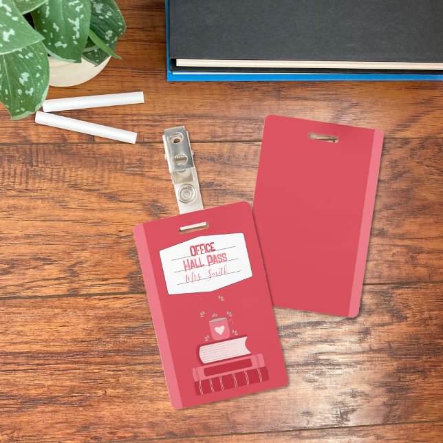Crachá de Caderneta Falsa Vermelha de Corredor de  (Faux notebook red office hall pass .)