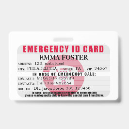 Crachá de Cartão Médico de Identificação de Emergê