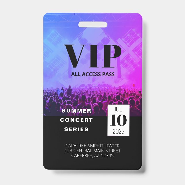 Crachá de Concerto de Acesso Total VIP Personaliza (Frente)