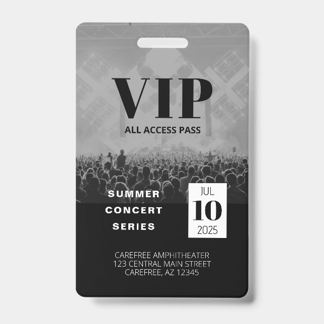 Crachá de Concertos de Acesso Total VIP Personaliz (Frente)