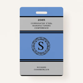 Crachá de conferência azul e Cinza com logotipo