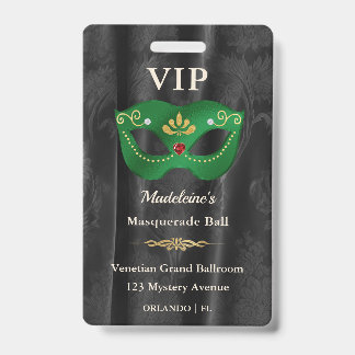 Crachá de Cordão VIP de Máscara Verde Esmeralda em